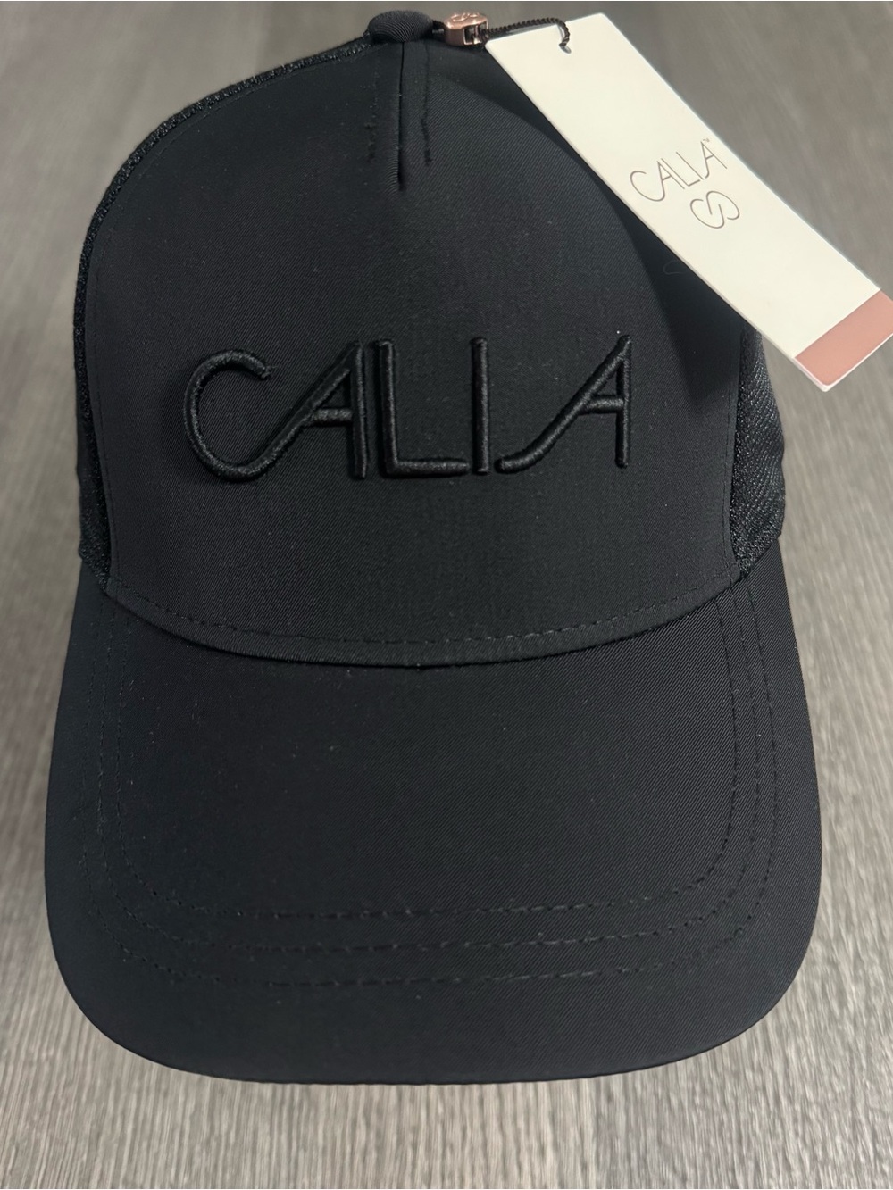 Calia Women’s Baseball Trucker Cap Hat Snapback Pure Black OSFM Embroidered Logo
